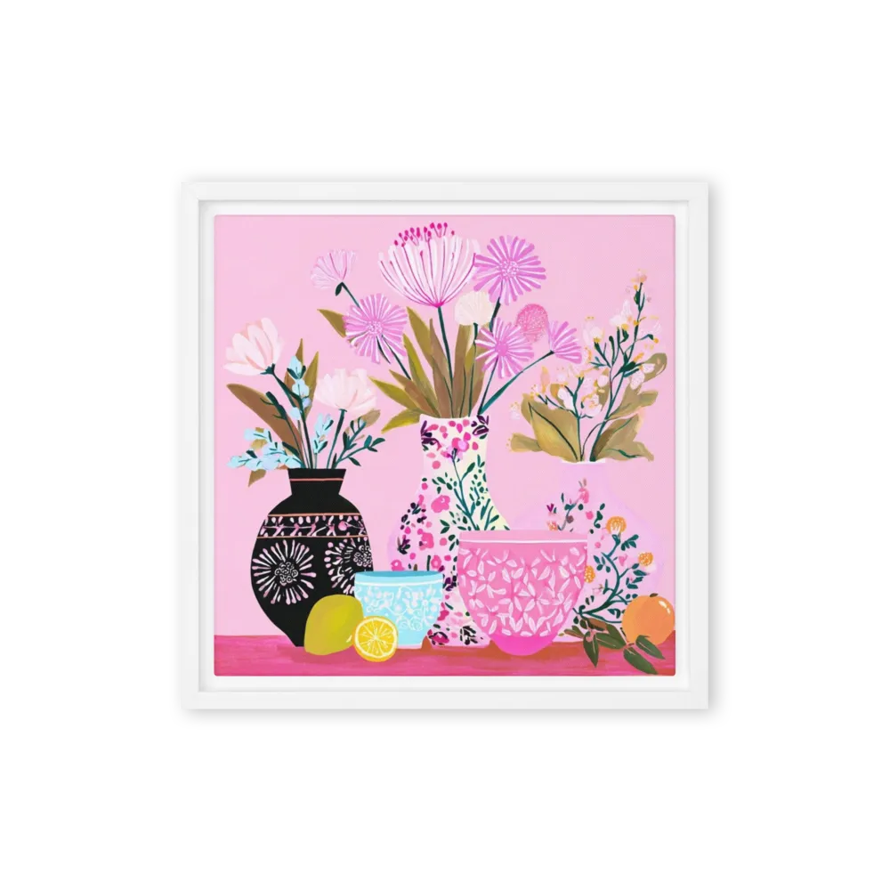 Pink Floral Vases and Citrus Still Life | Art Print