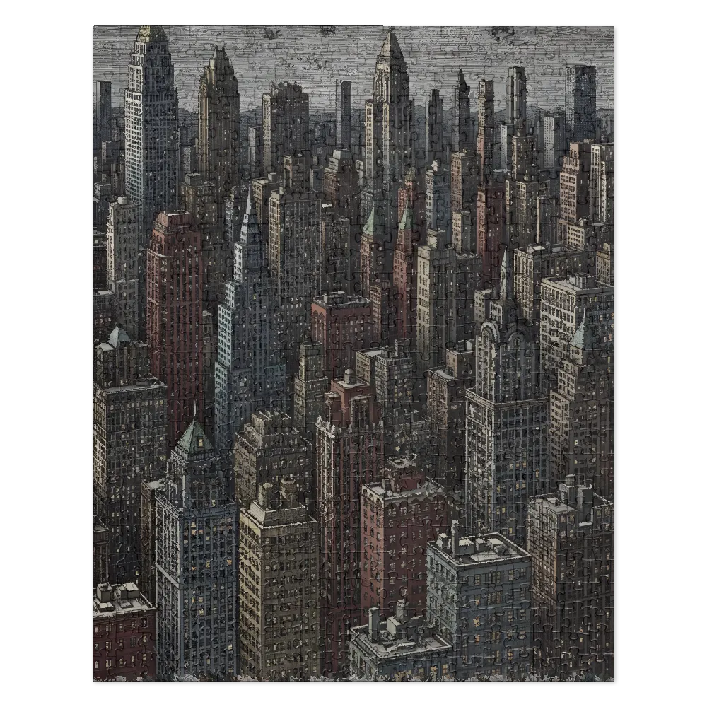 Metropolis Engraving with Airships 
 Jigsaw Puzzle in Tin Box