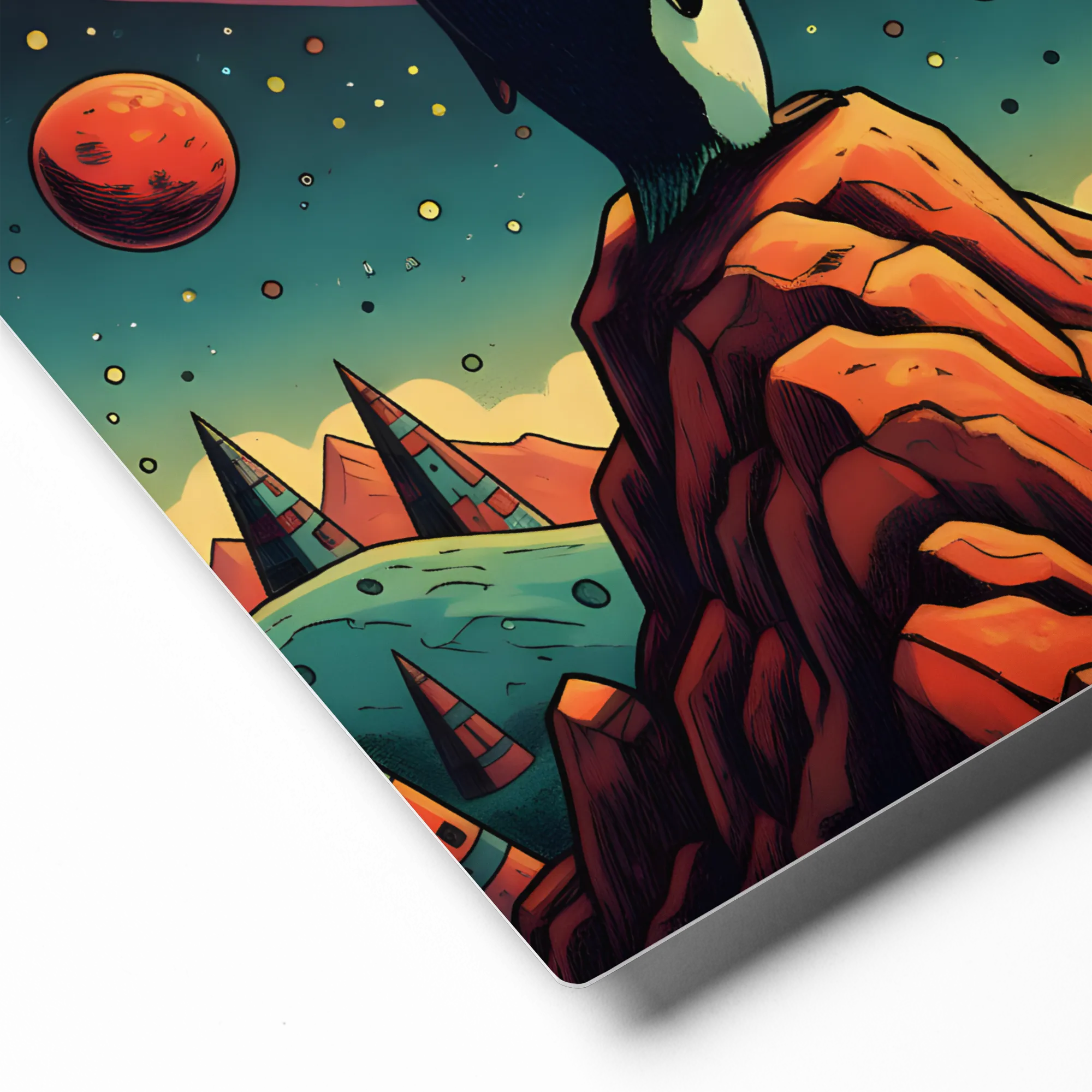 Cosmic Penguin 
 Poster with Red oak Frame | 18″x 18″