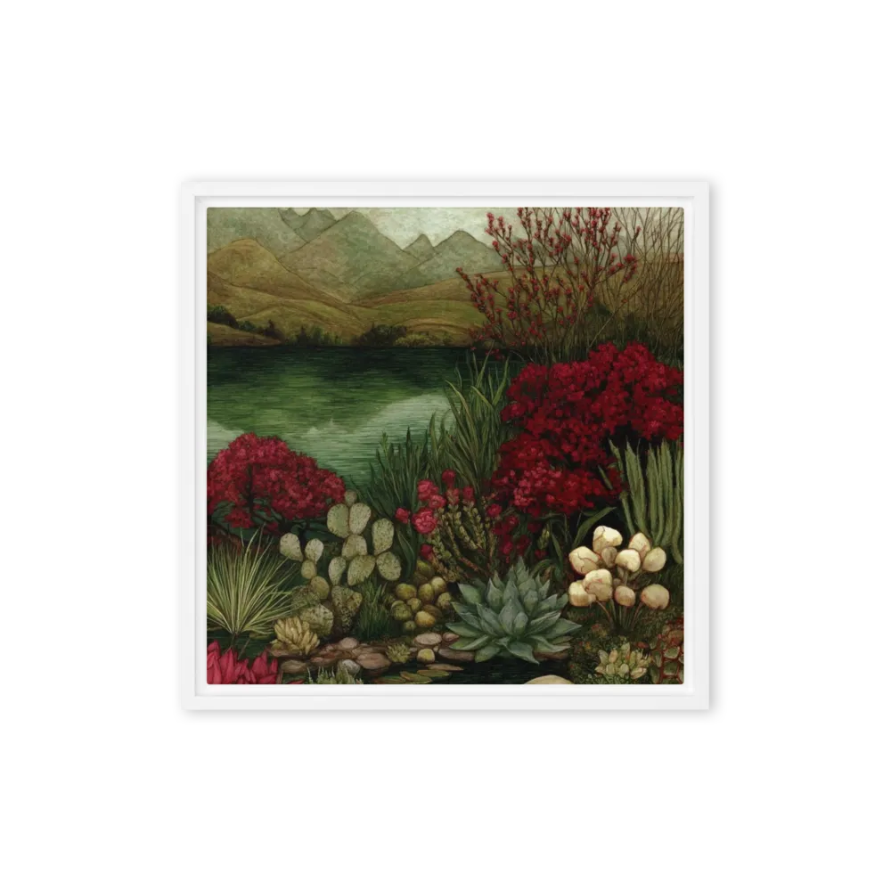 Crimson Bloom Oasis 
 Poster with White Frame | 10″x 10″