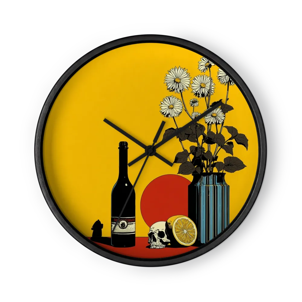 Saffron Pop Screenprint Clocks — Bottles, Blooms, Red Sun