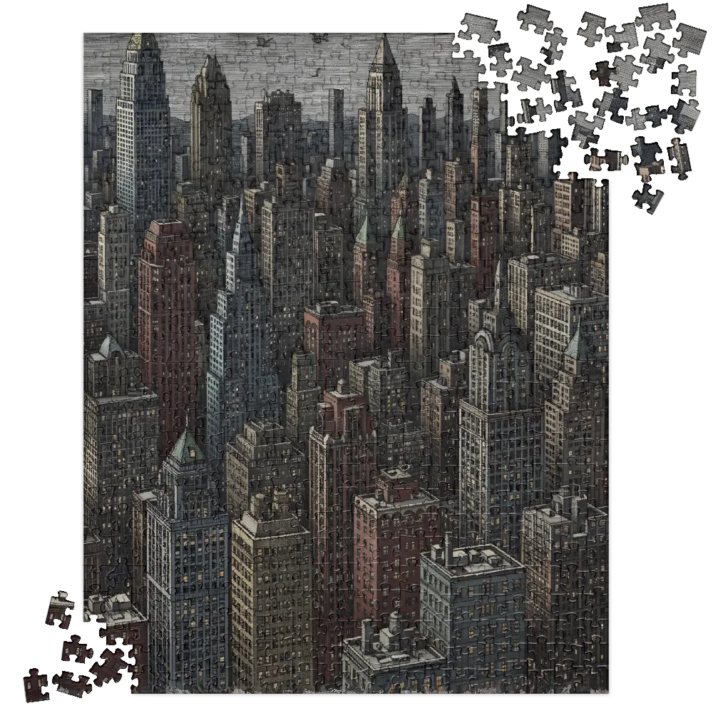 Metropolis Engraving with Airships 
 Jigsaw Puzzle in Tin Box
