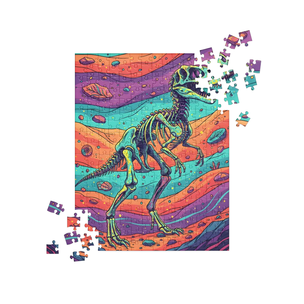 Psychedelic Raptor Skeleton 
 Jigsaw Puzzle in Tin Box