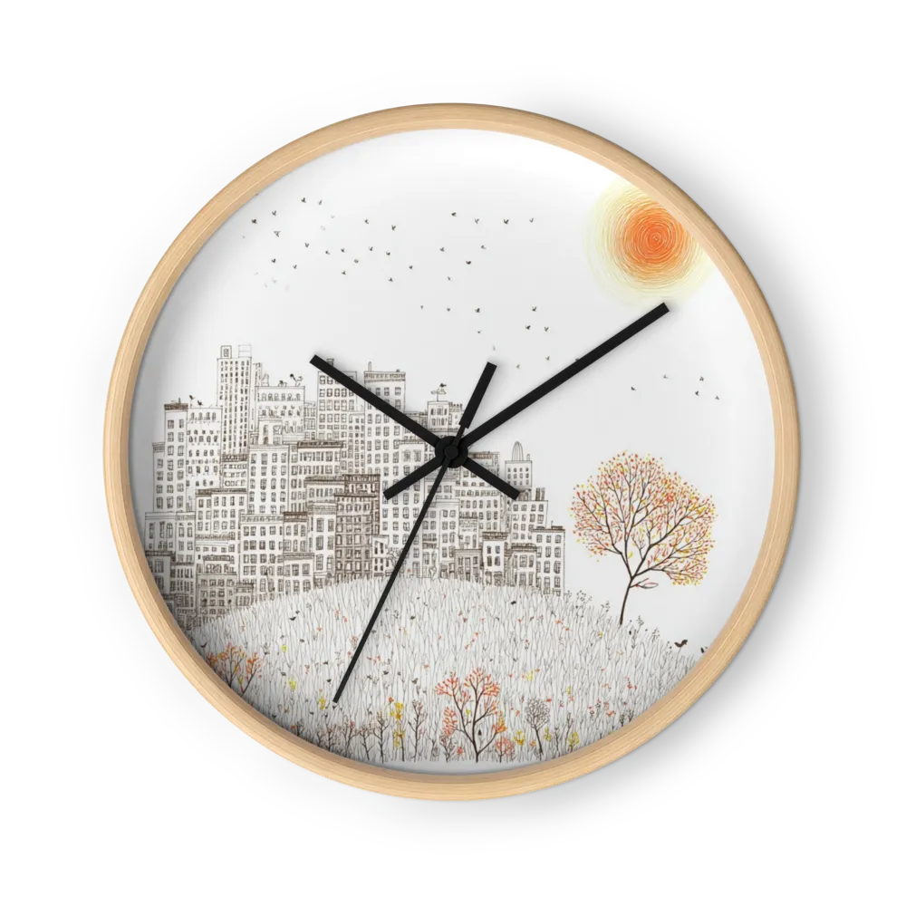Earthy Whimsical Fine-Line Wall Clocks — Grey Line, Orange Accents