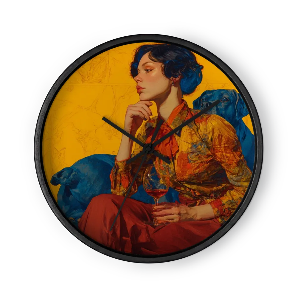 Woman with Blue Dogs | Wall Clock