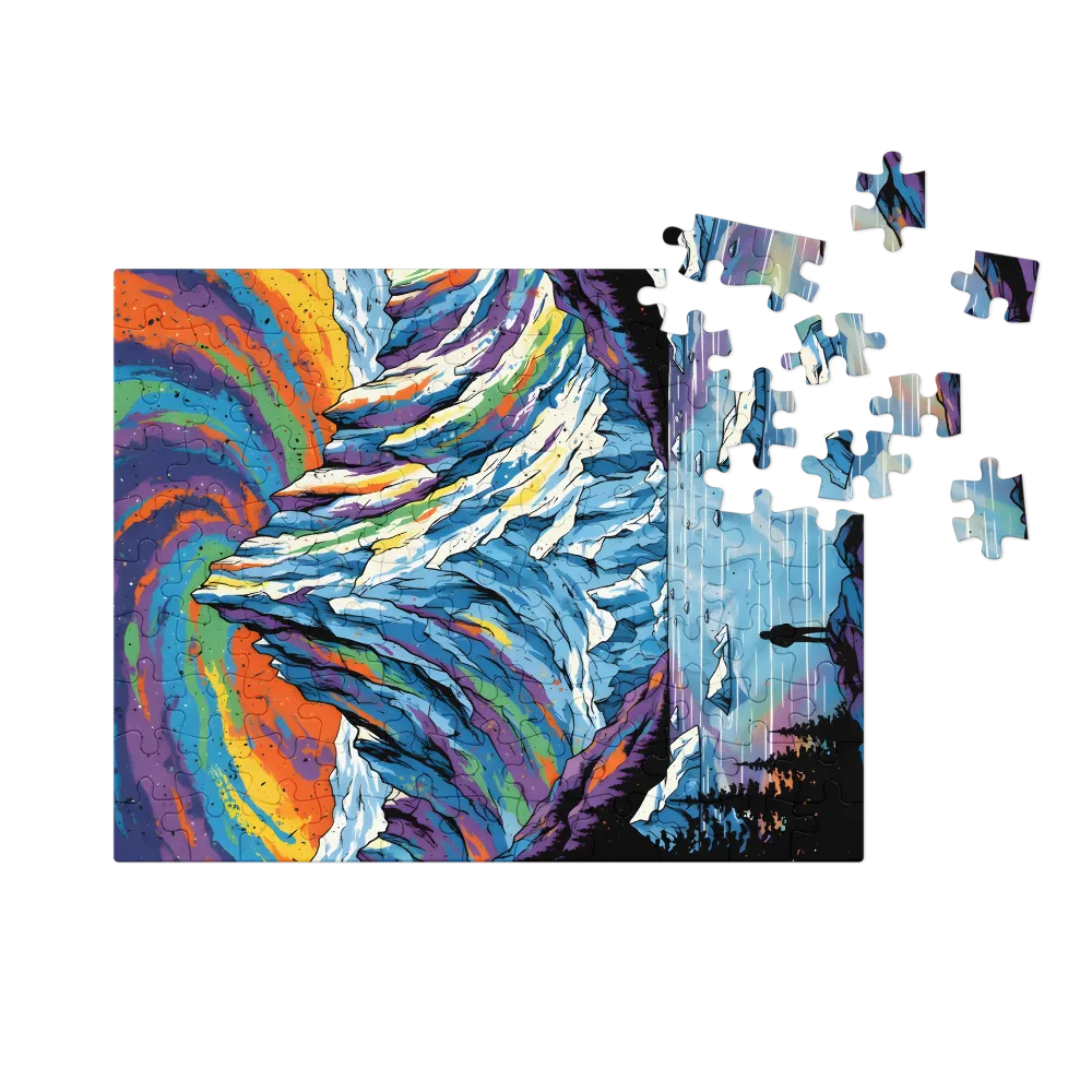Psychedelic Mountain Aurora 
 Jigsaw Puzzle in Tin Box