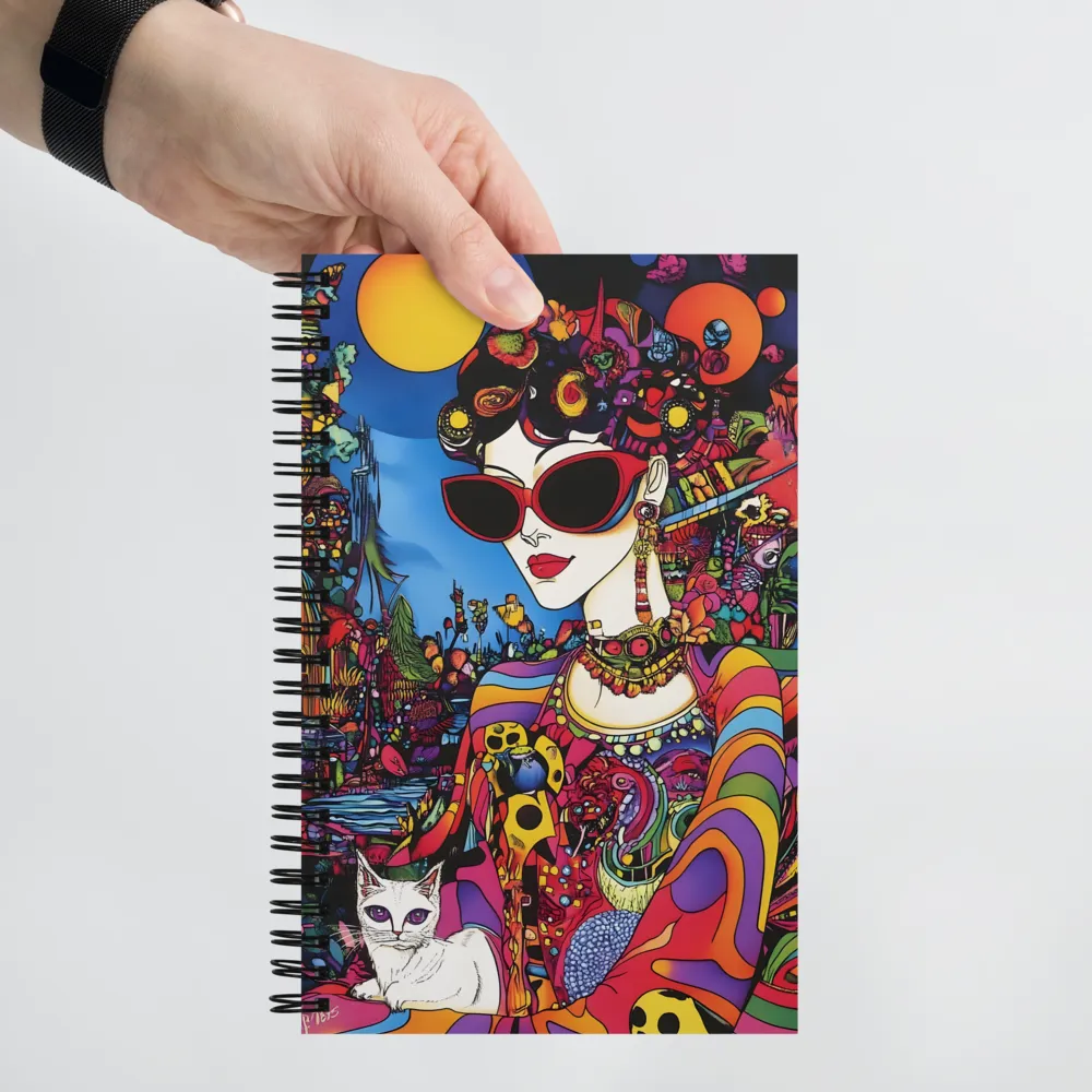 Psychedelic Dreamscape with Woman and Cat 
 Spiral Notebook | 140 pages