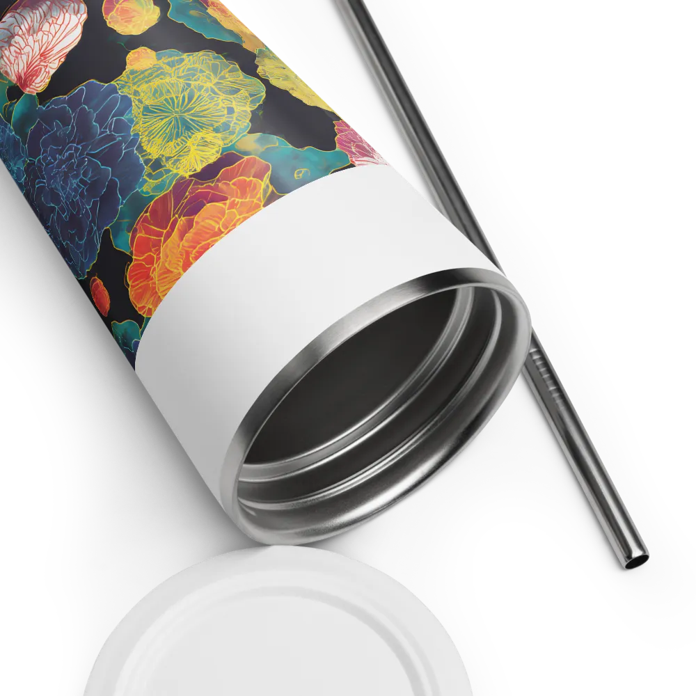 Tapeçaria de peônias néon | Caneca de viagem