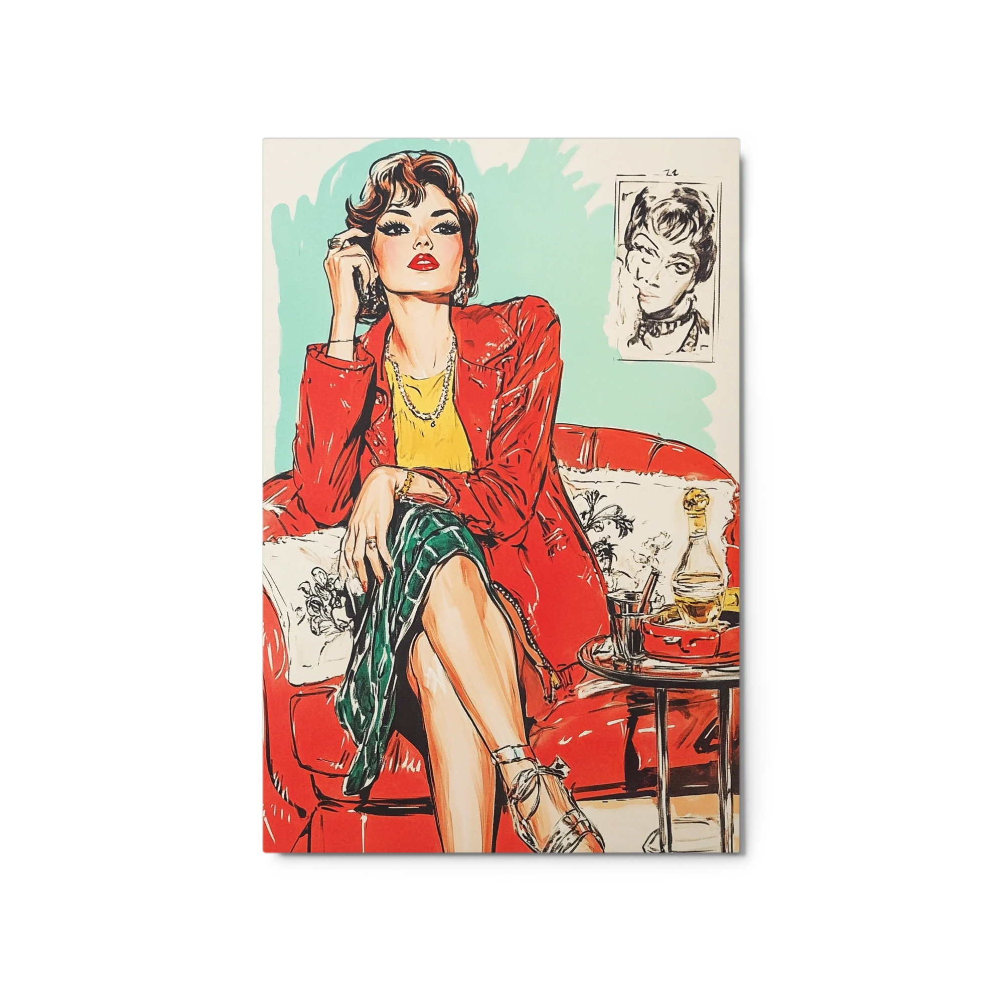 Stylish Woman in Red Sofa