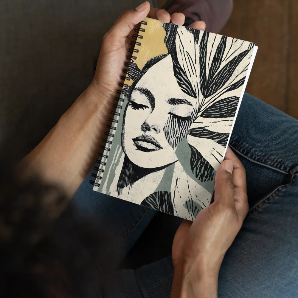 Serene Linocut Portrait 
 Spiral Notebook | 140 pages