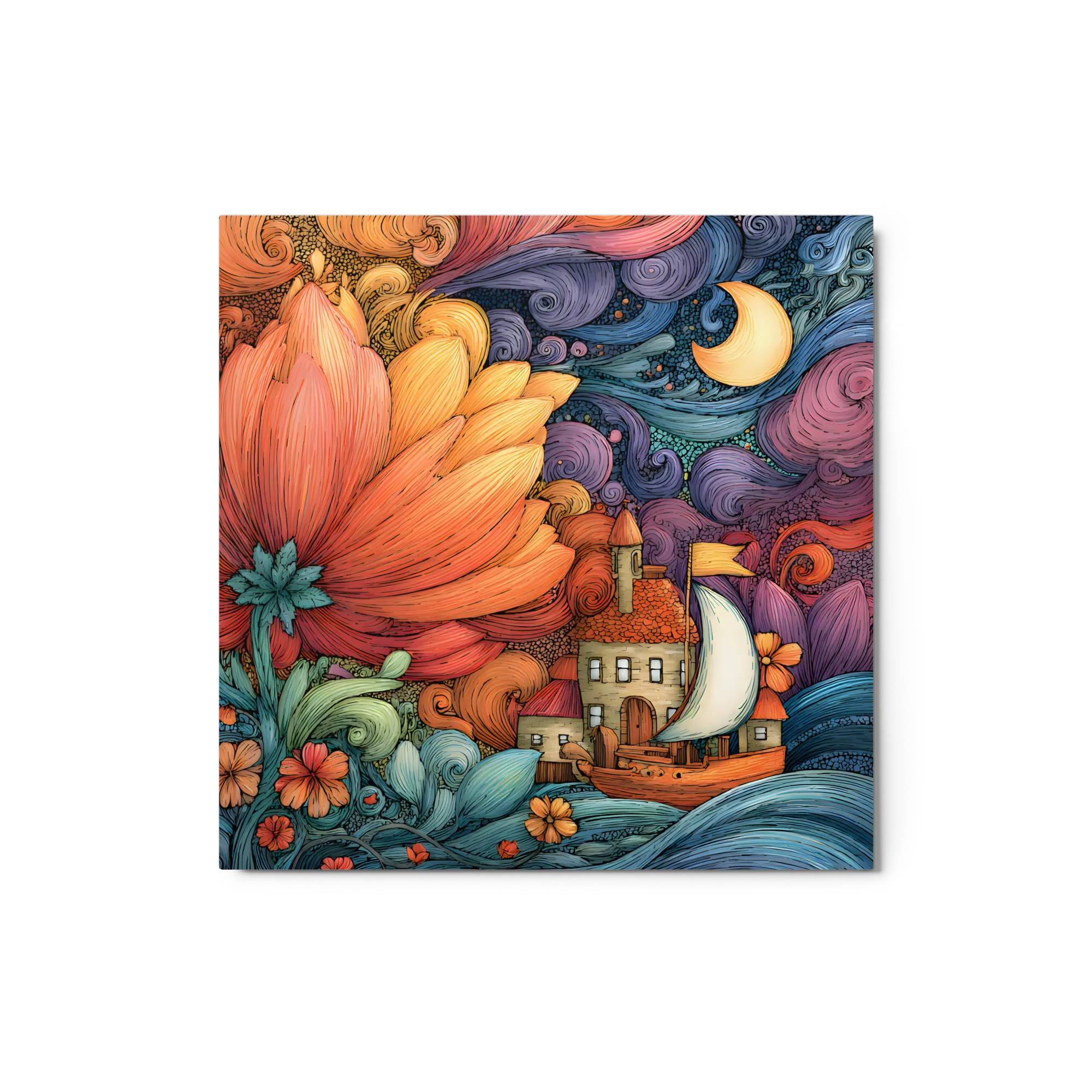 The Sailing Flower Village 
 Canvas with Black Frame