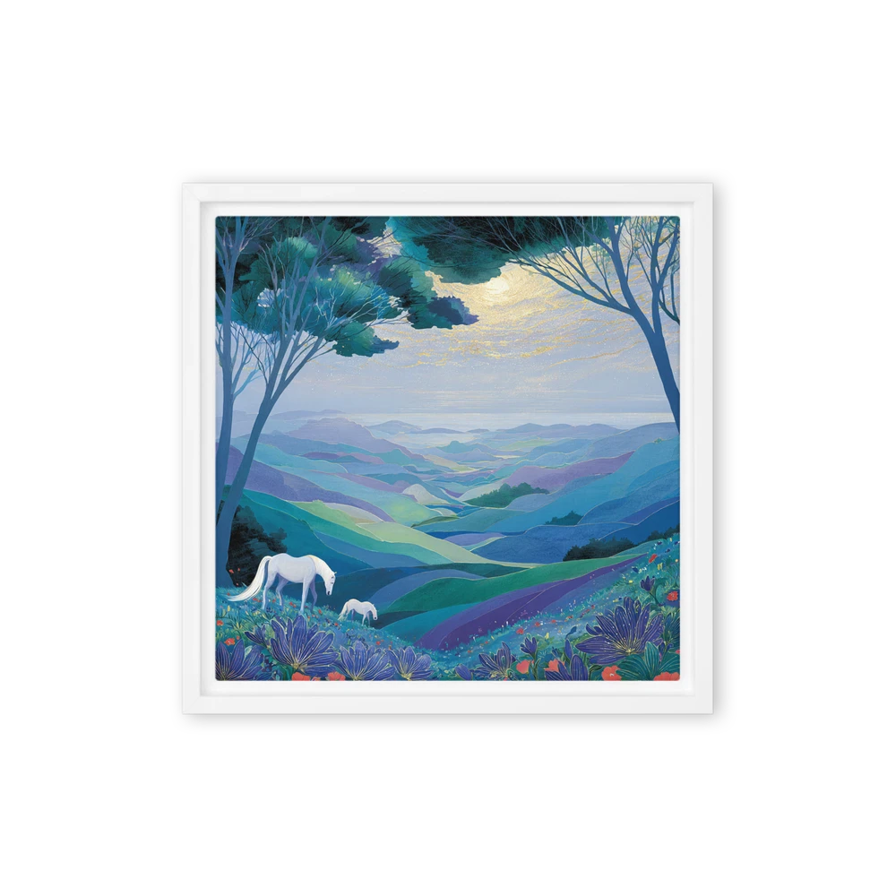 Moonlit Hills with White Horses | Art Print
