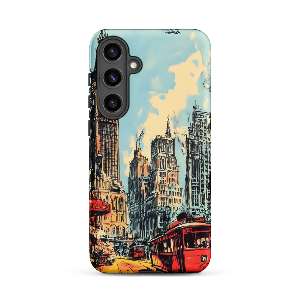 Cityscape with Clock Tower and Tram | Phone Case