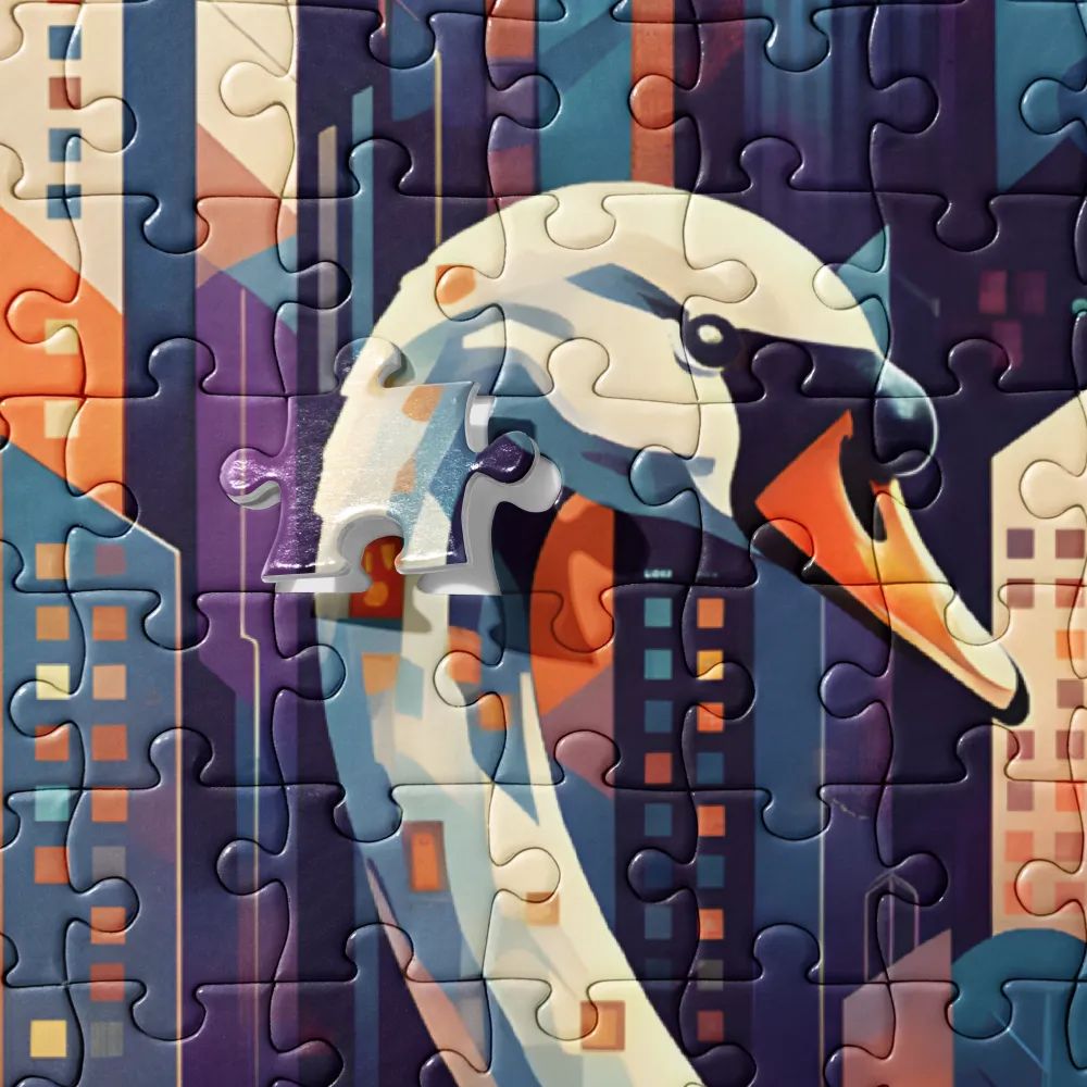 Geometric Swan Cityscape 
 Jigsaw Puzzle in Tin Box