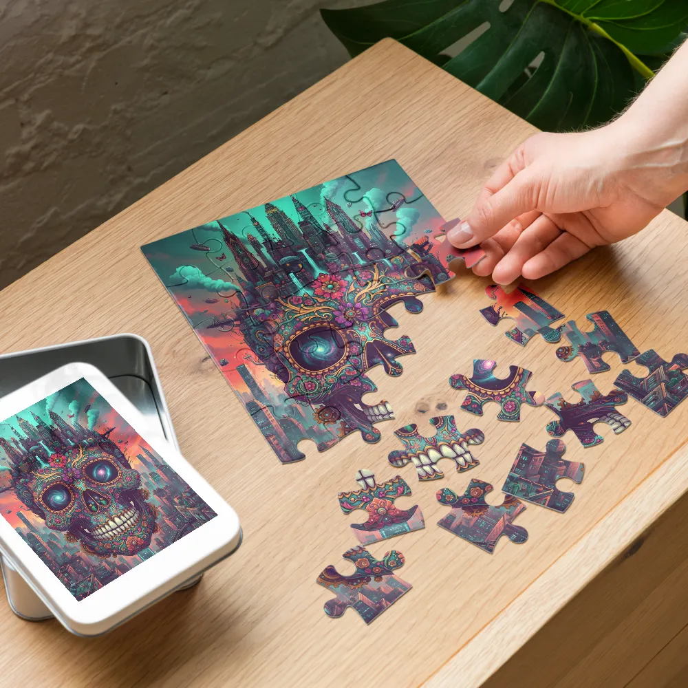 Metropolitan Sugar Skull 
 Jigsaw Puzzle in Tin Box