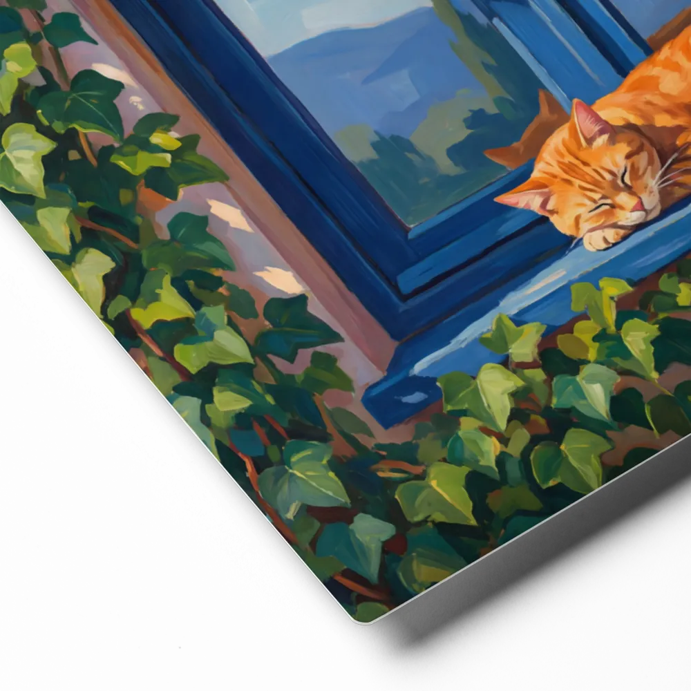 Cat on a Mediterranean Window 
 Canvas with White Frame