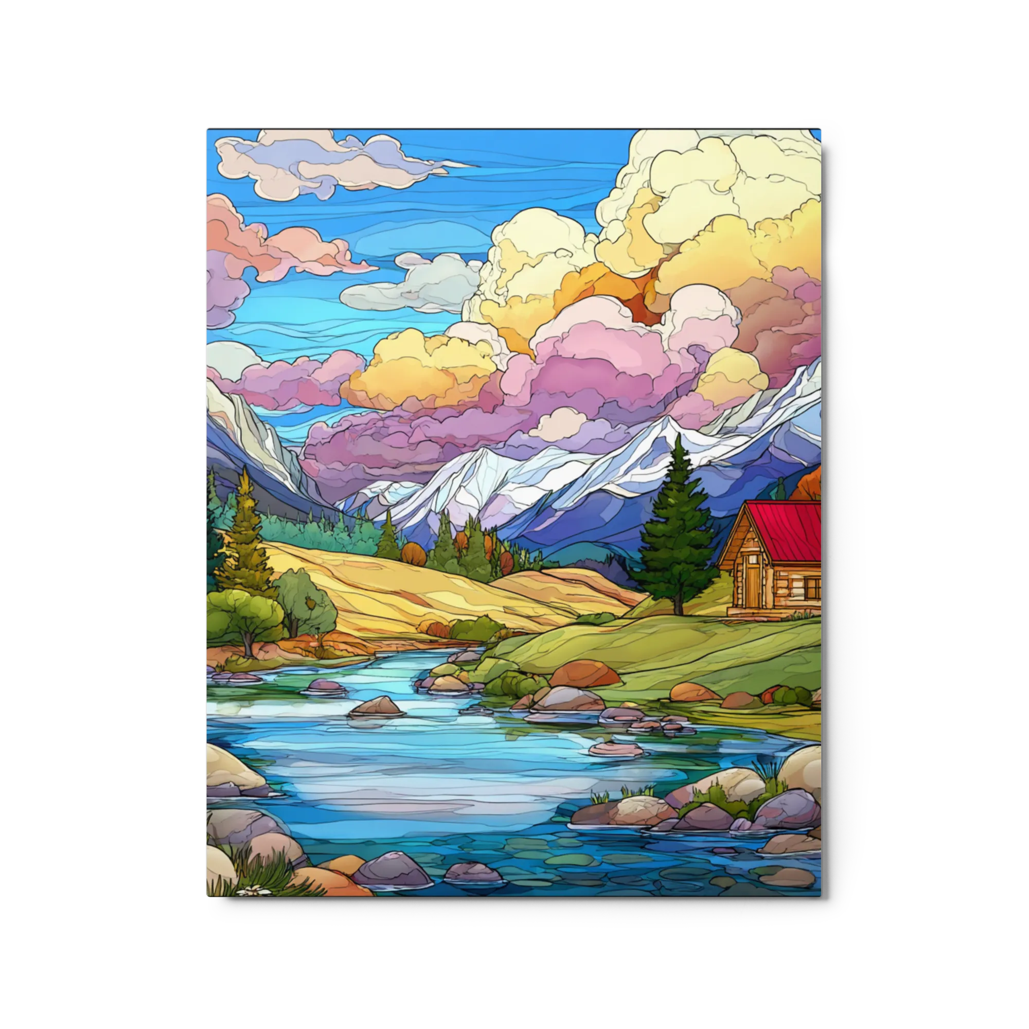 Serene Mountain Refuge 
 Metal Print | 16″x 20″