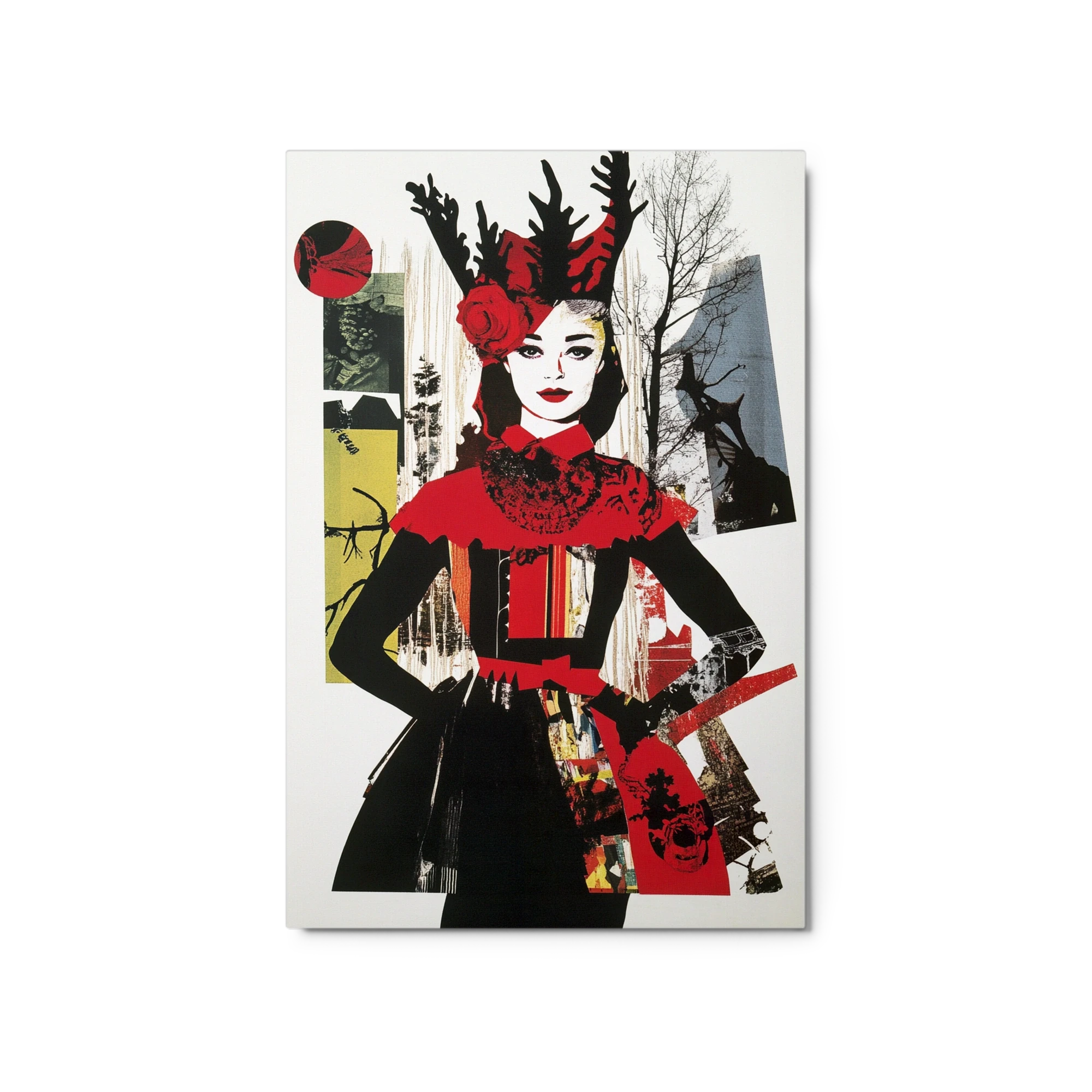 Fashion Model with Antlers in Red
