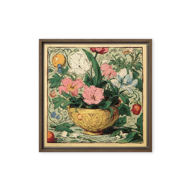 Floral Still Life in Yellow Bowl | Art Print