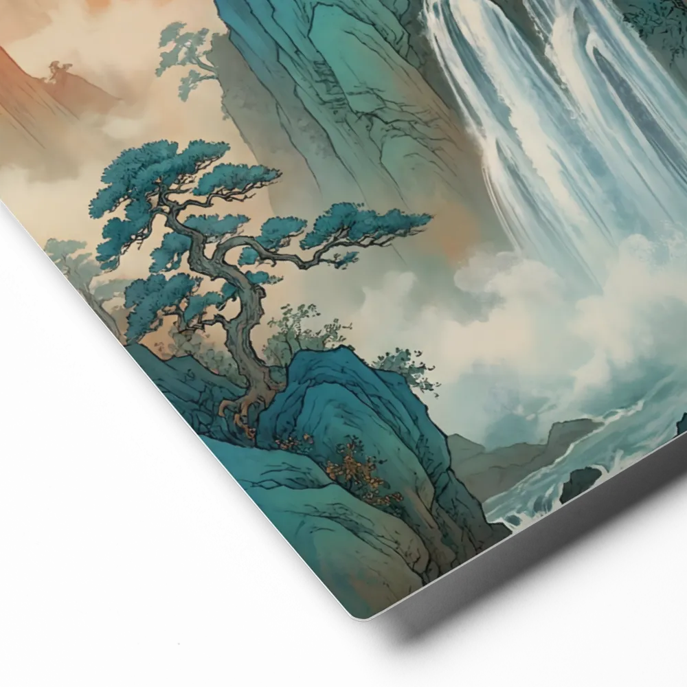 Golden Peaks Waterfall 
 Canvas with Black Frame