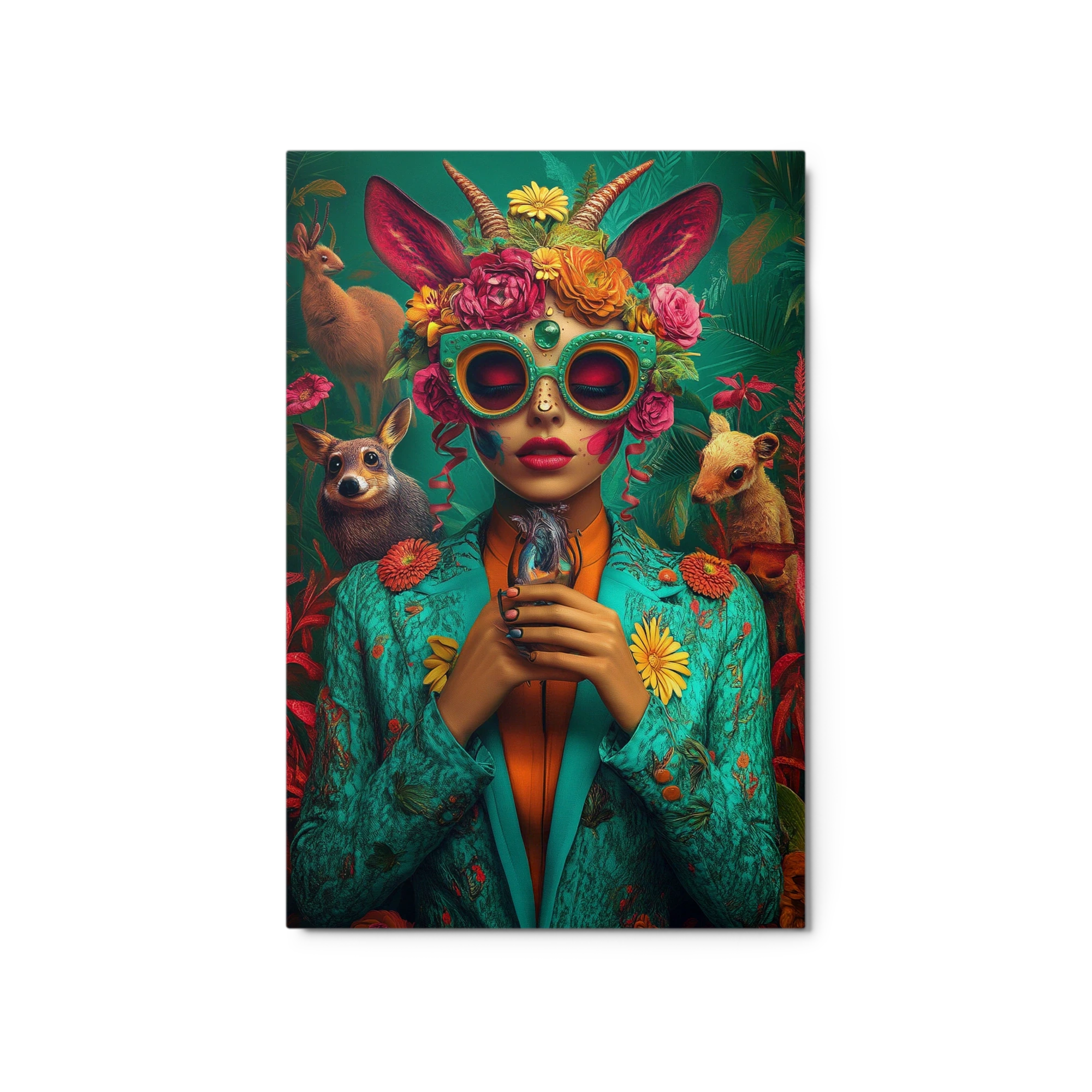 Surreal Woman with Animals and Flowers