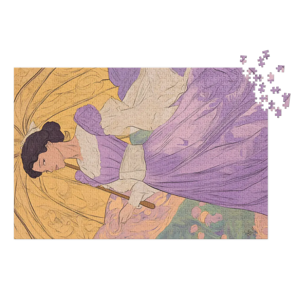 Woman with Umbrella in Purple Dress | Jigsaw Puzzle (252/520 pieces)