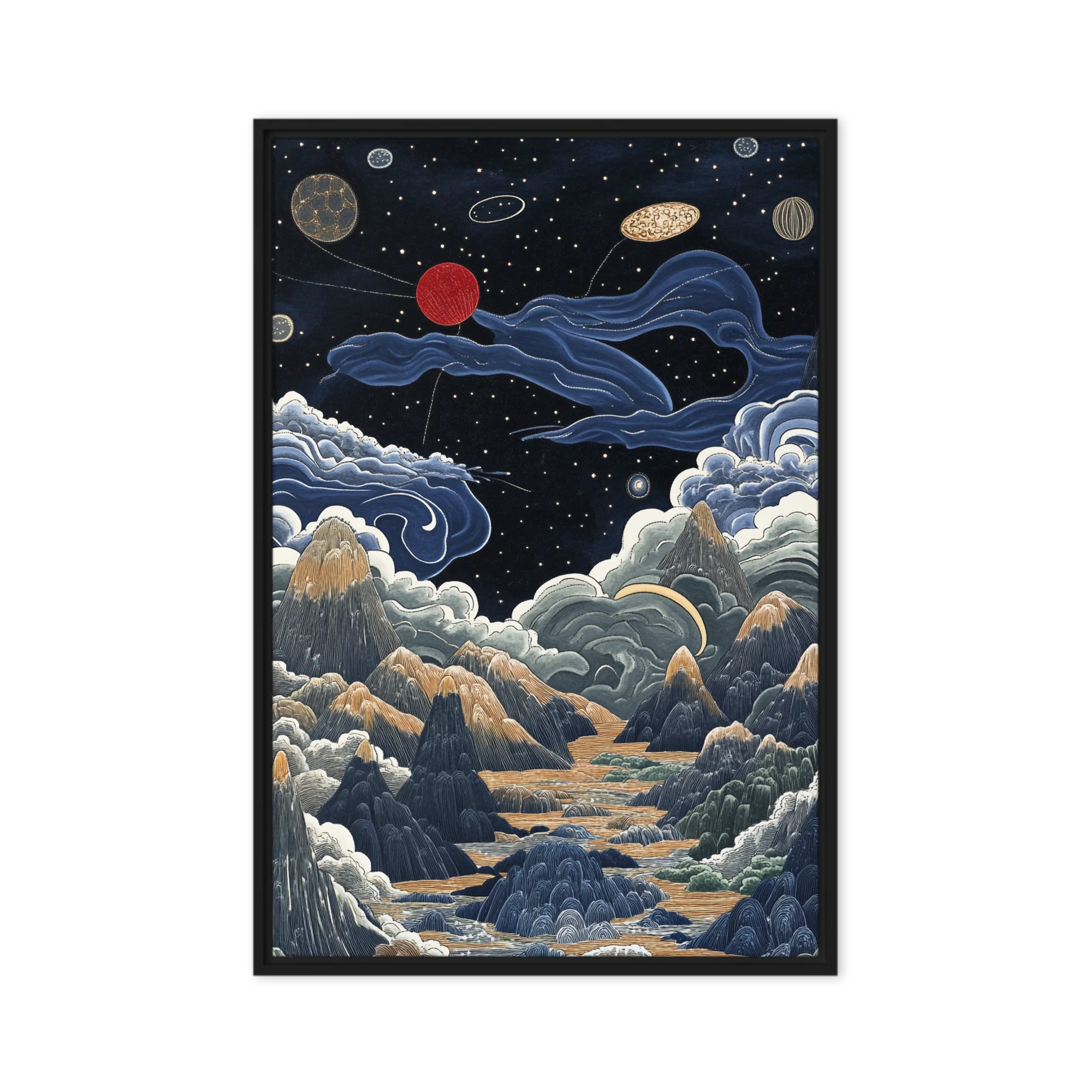 Mountain Landscape with Red Planet