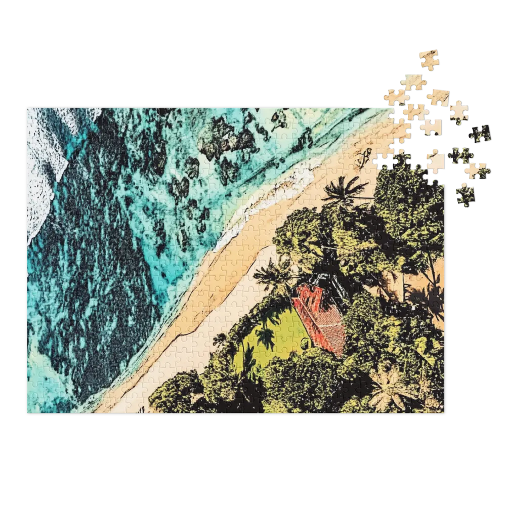 Aerial Beach Scene with Cottage