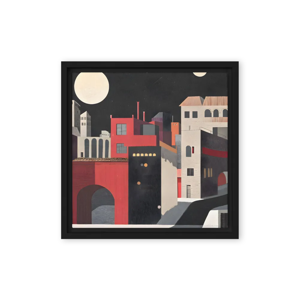Two Moons City 
 Canvas with Brown Frame