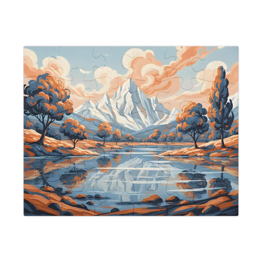 Impressionistic Mountain Lake 
 Jigsaw Puzzle in Tin Box