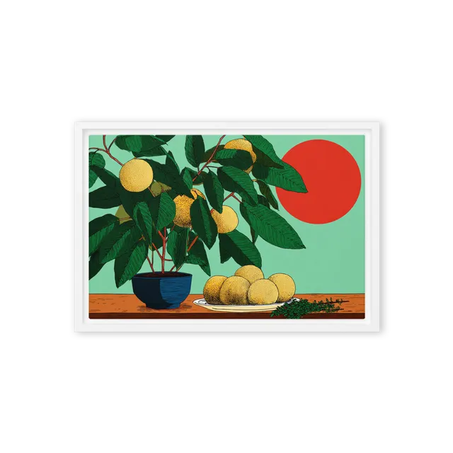 Potted Citrus and Red Sun | Art Print