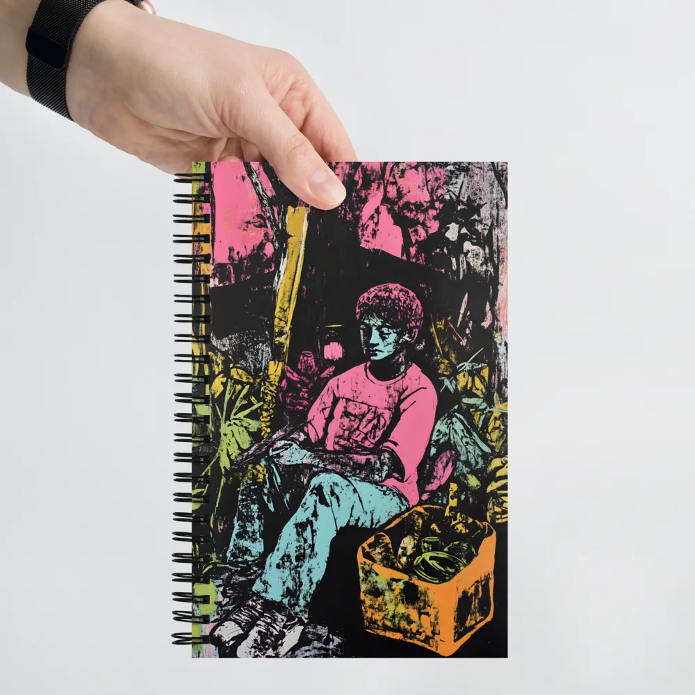 Pensive Figure in Neon Jungle 
 Spiral Notebook | 140 pages