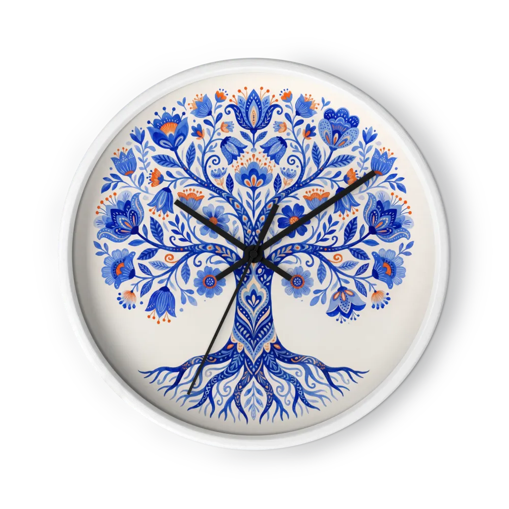 Blue Folk Art Tree of Life | Wall Clock