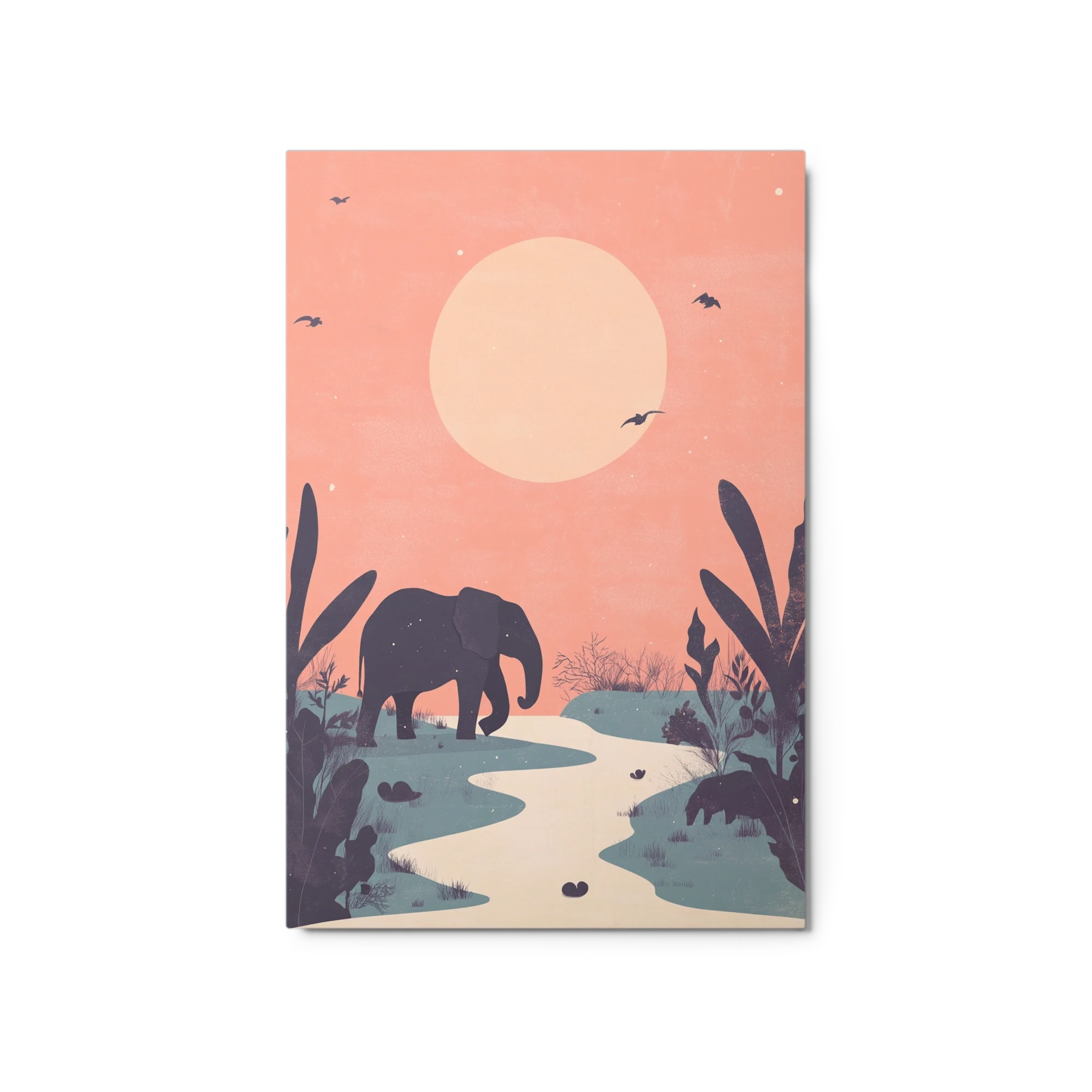 Elephant in Serene Landscape at Sunset