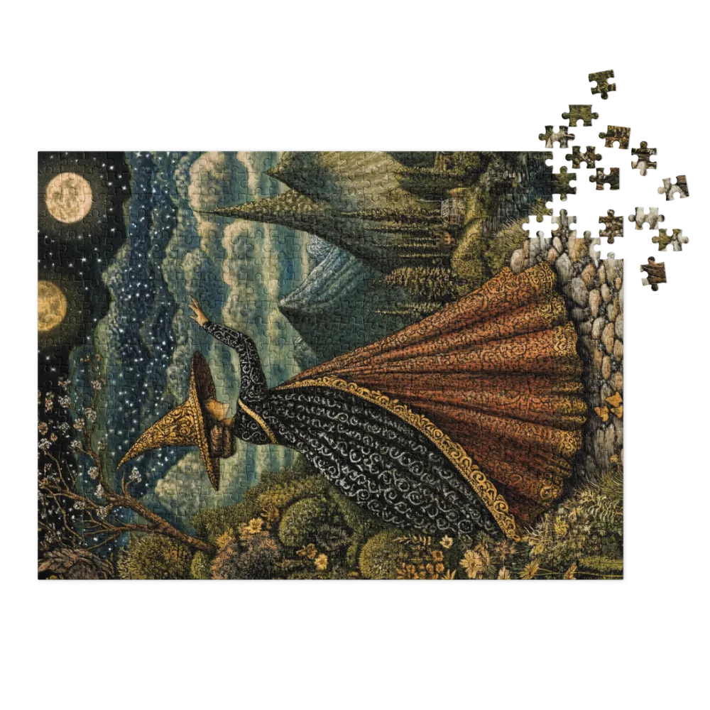 Whimsical Witch in a Starry Landscape