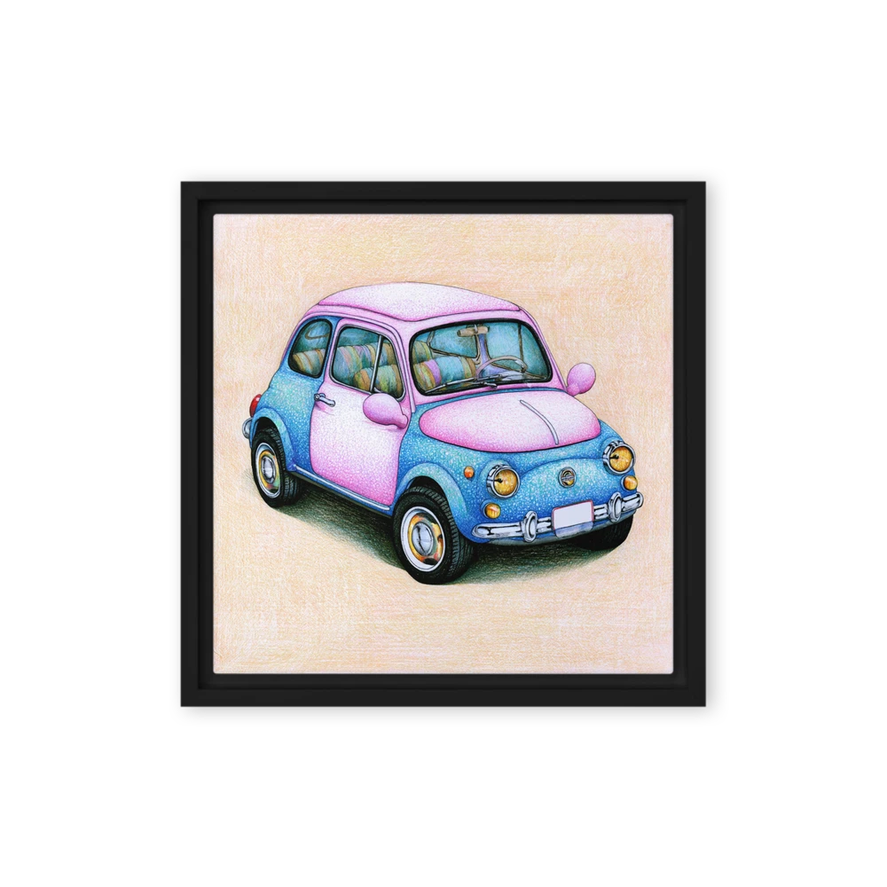 Retro Pink and Blue Car | Art Print