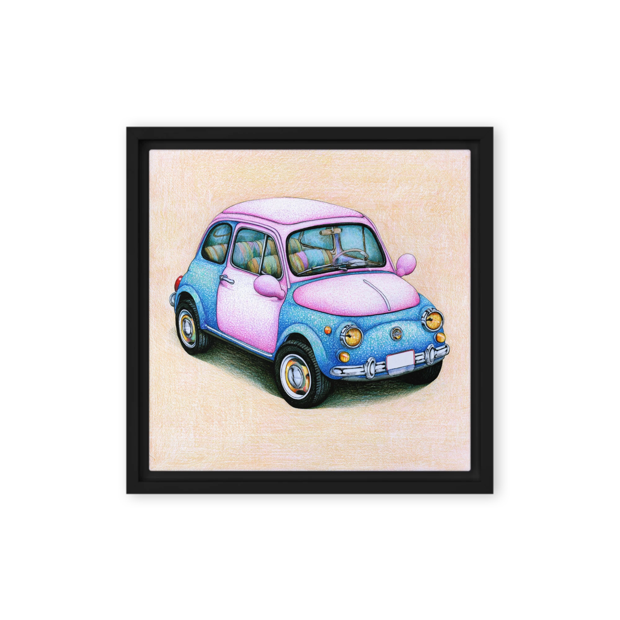 Retro Pink and Blue Car | Art Print
