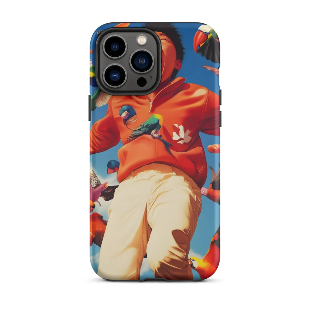 Joyful Boy Surrounded by Colorful Birds | Phone Case