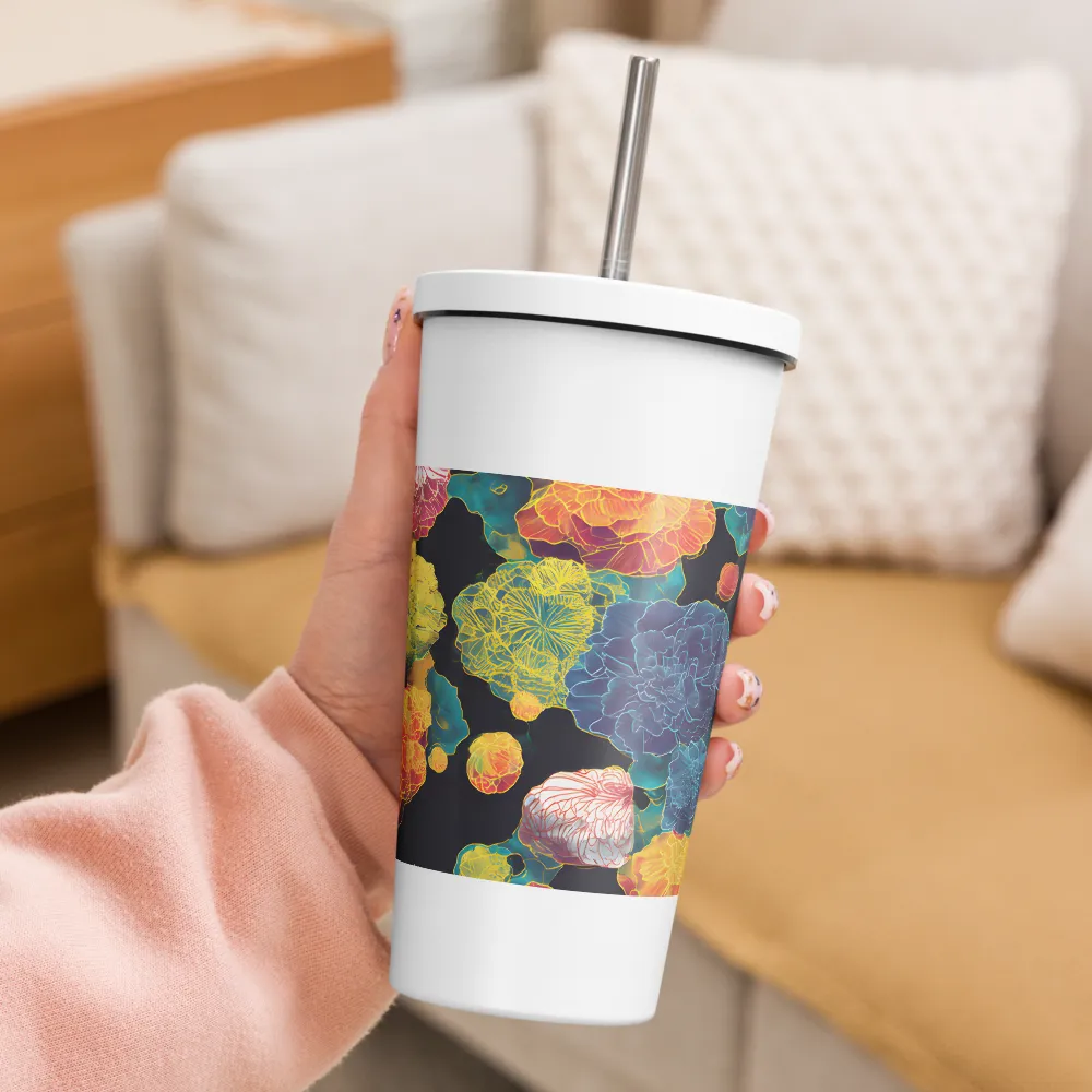 Tapeçaria de peônias néon | Caneca de viagem