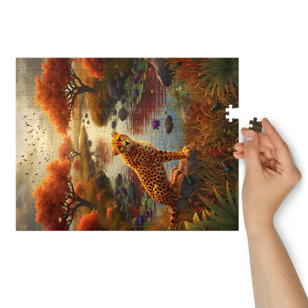 Cheetah at the Autumn River | Jigsaw Puzzles