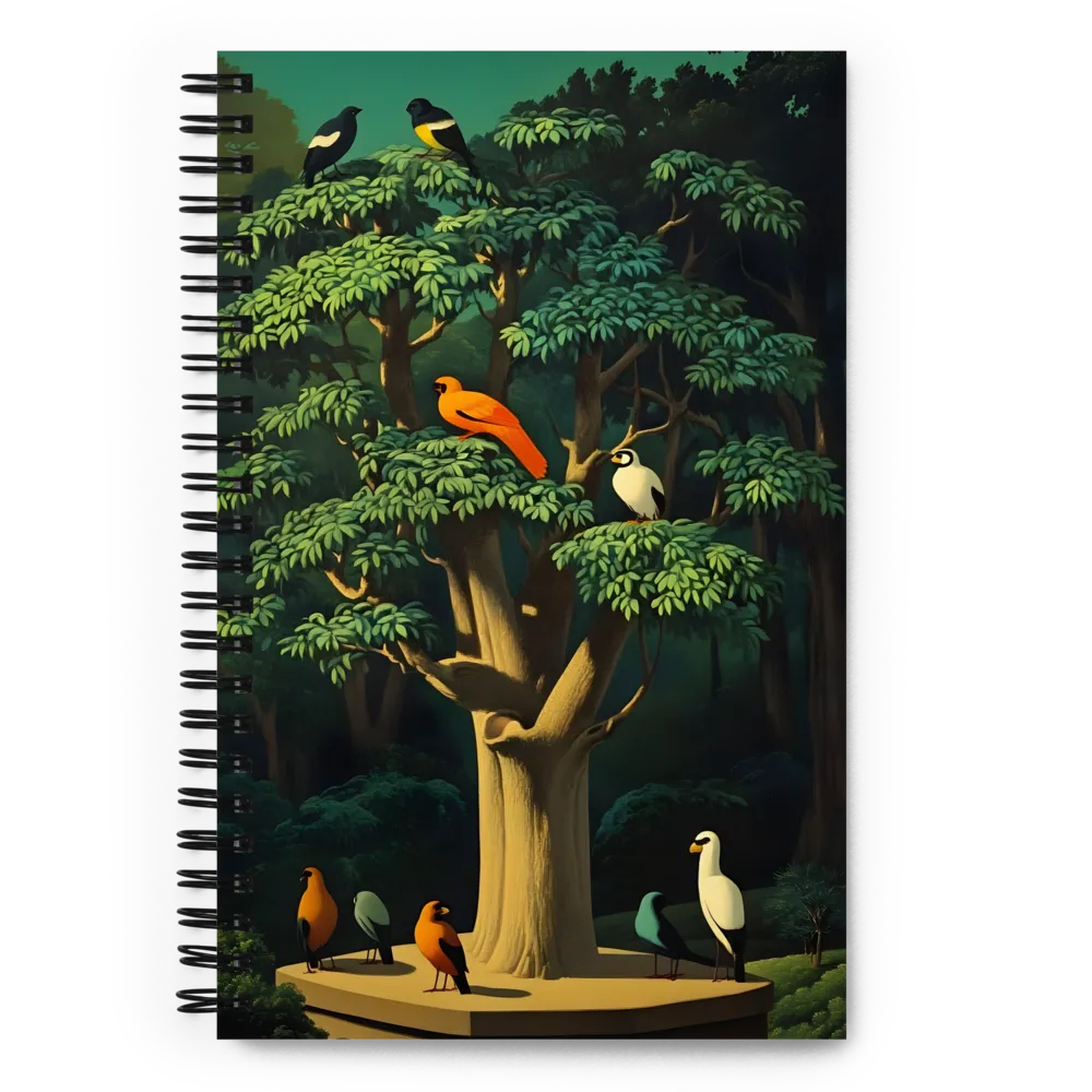Stylized Birds in Lush Forest 
 Spiral Notebook | 140 pages
