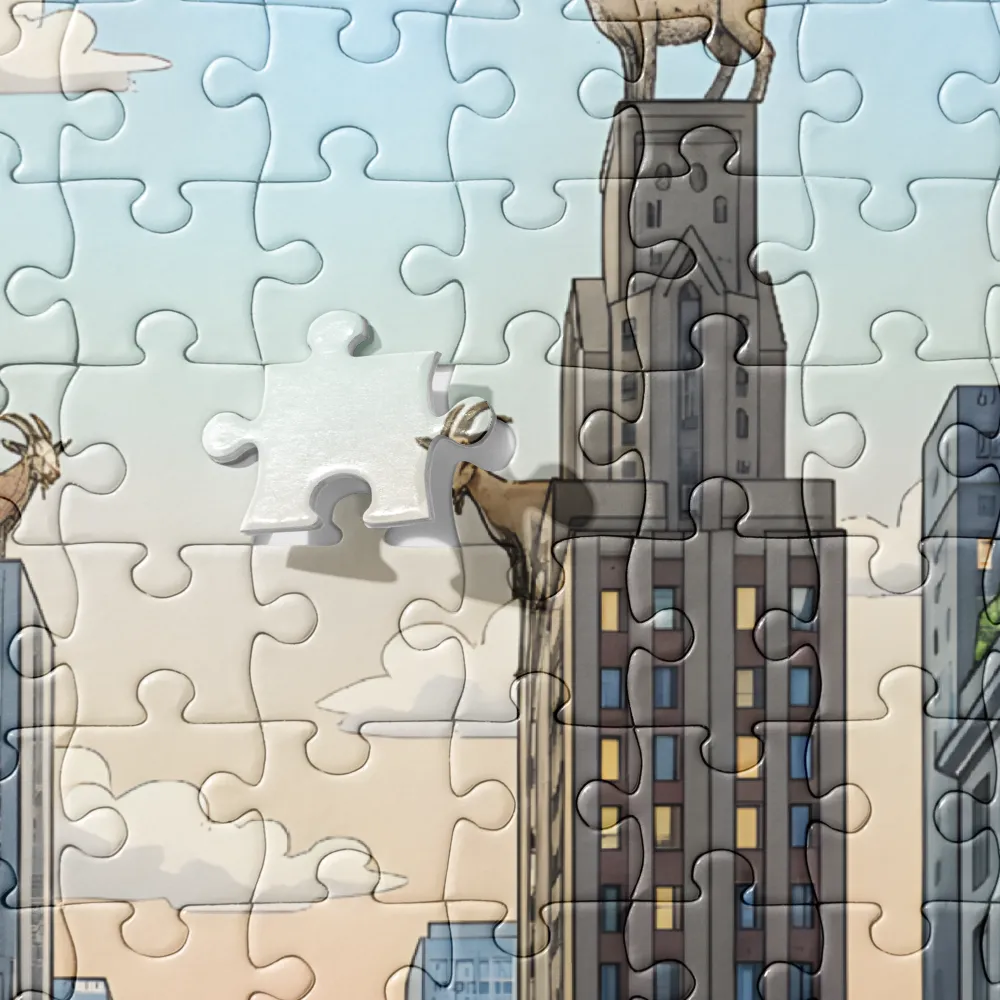 Rooftop Goats 
 Jigsaw Puzzle in Tin Box