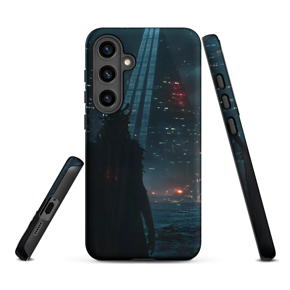 Futuristic Cityscape with Cloaked Figure | Phone Case