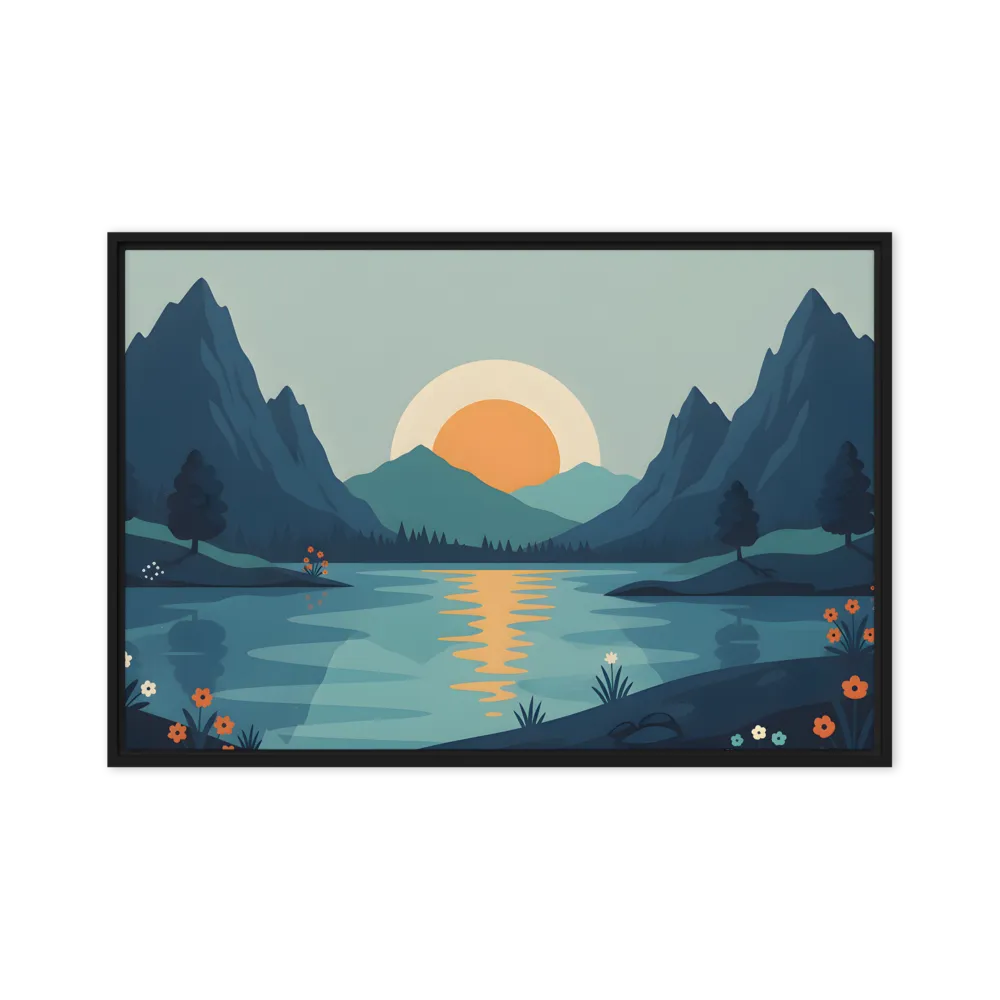 Sunset Over Mountain Lake 
 Canvas with White Frame
