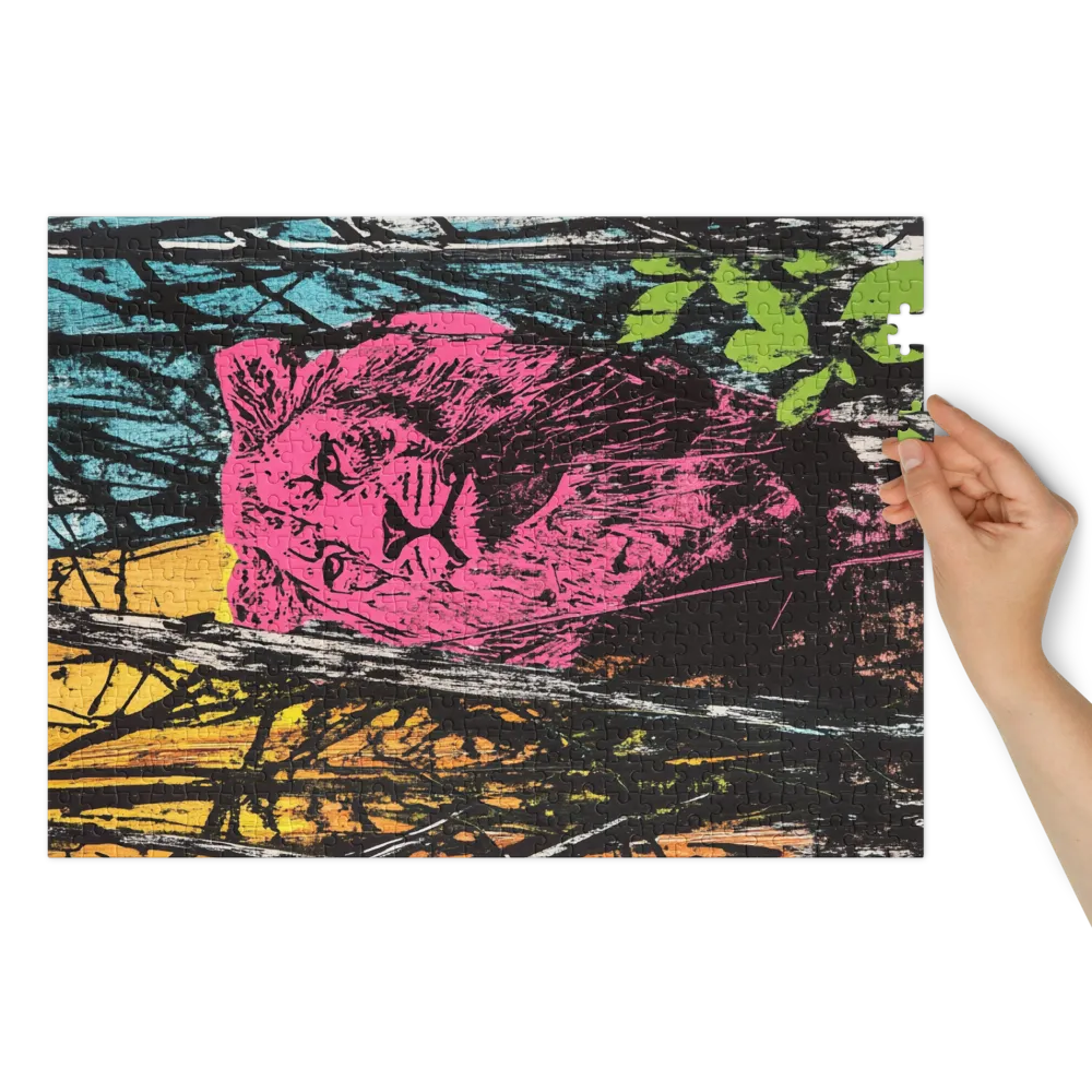 Pop Art Lion in Abstract Foliage | Jigsaw Puzzle (252/520 pieces)