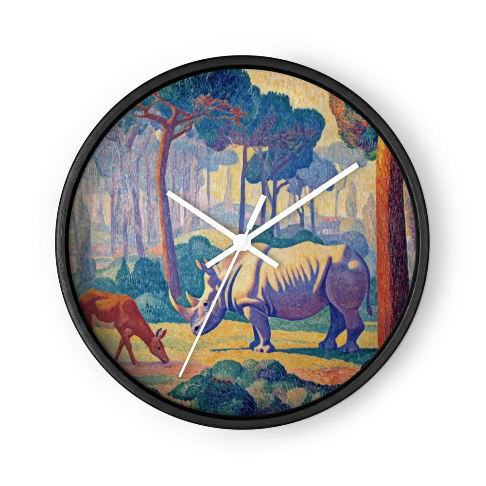 Rhinoceros in the Pointillist Forest | Wall Clock