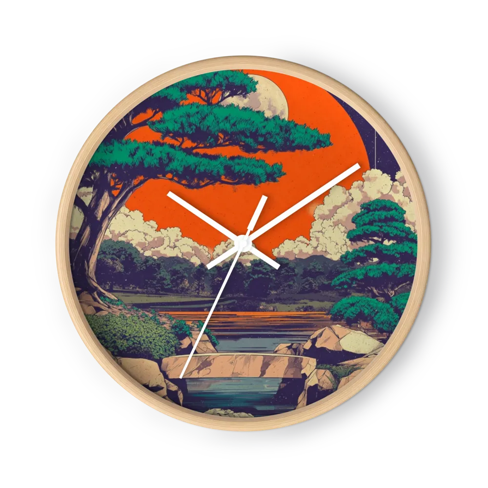 Sunset Over Pine Bridge | Wall Clock