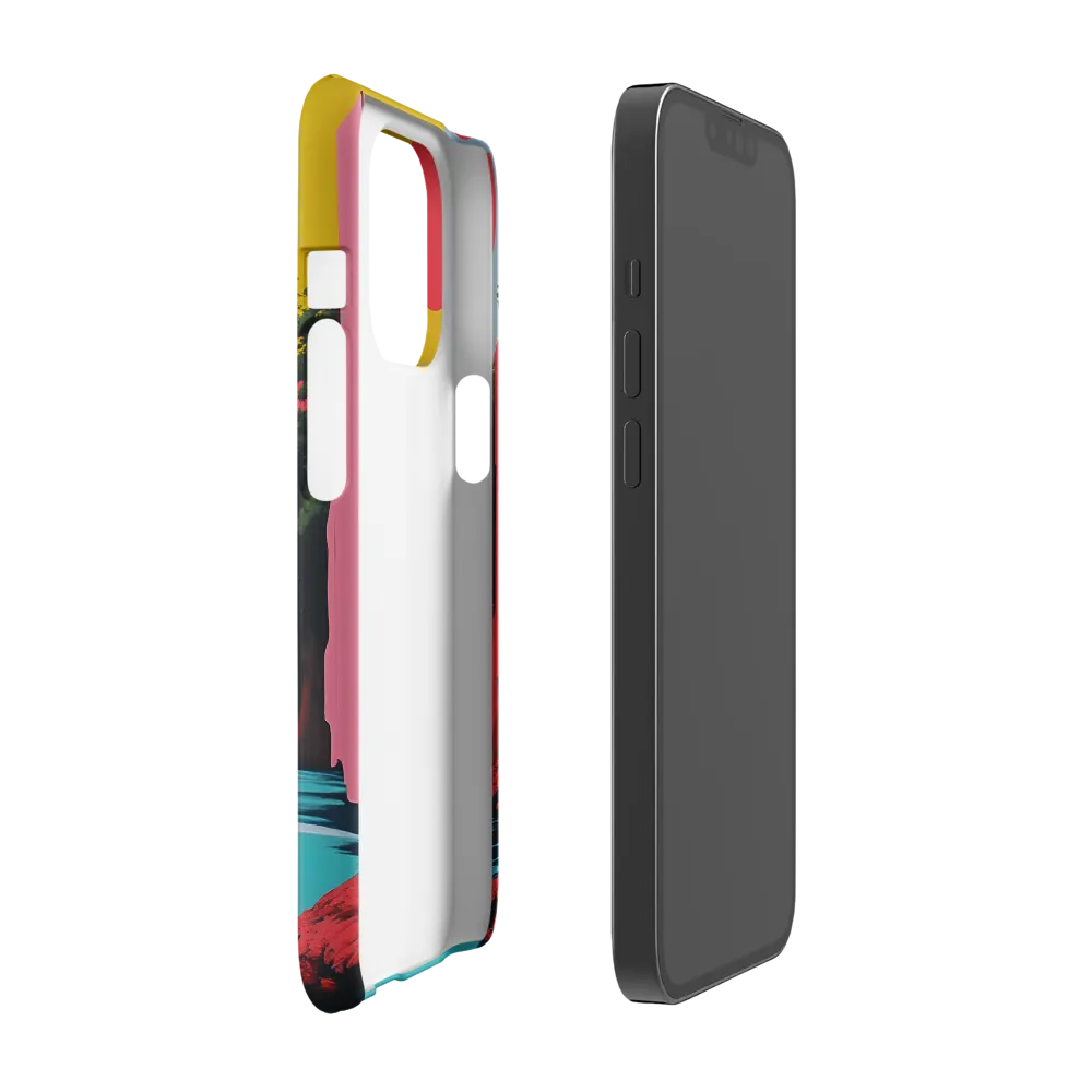 Surreal Landscape with Waterfall and Geometric Shapes | Phone Case