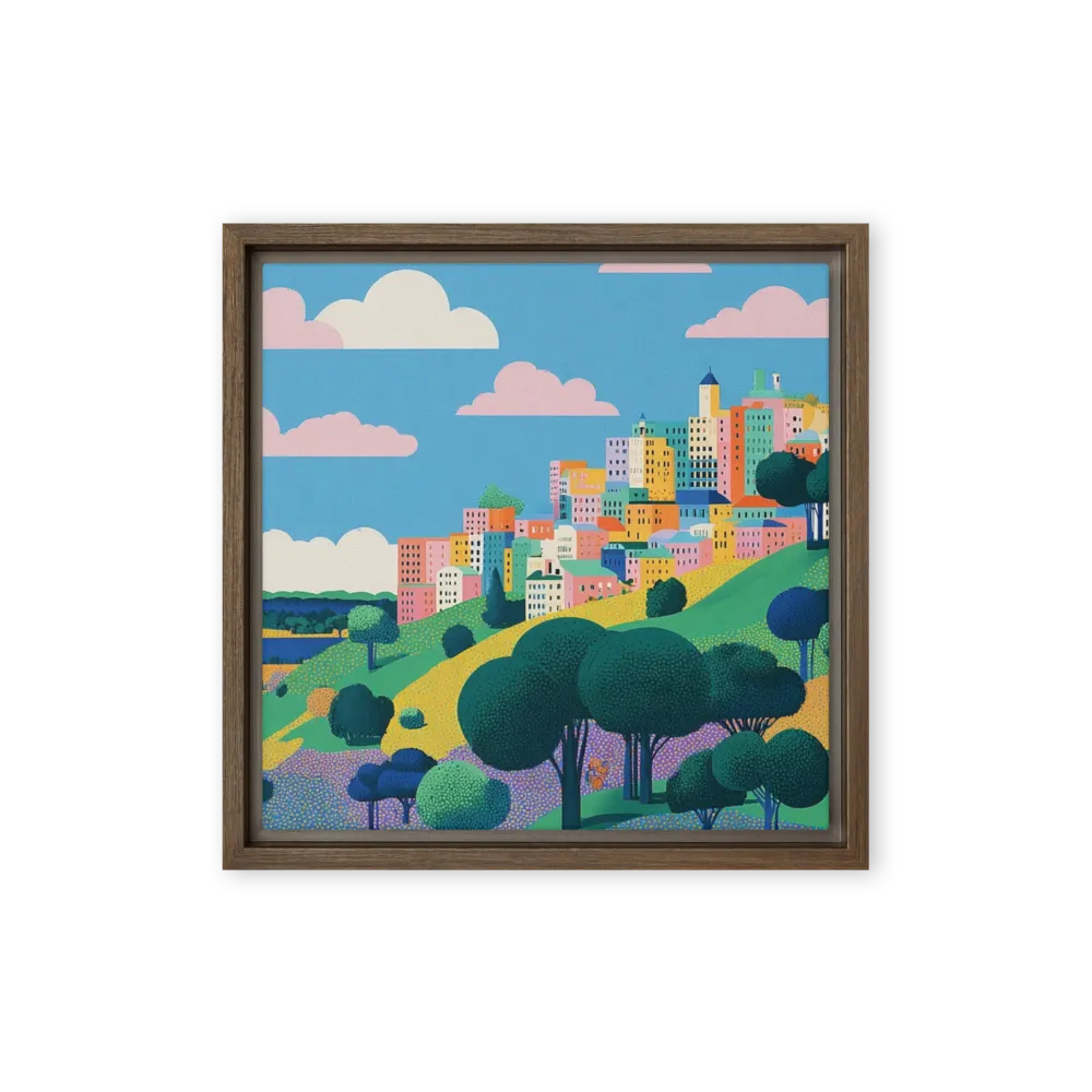 Pastel Hillside Town 
 Canvas | 24″x 24″