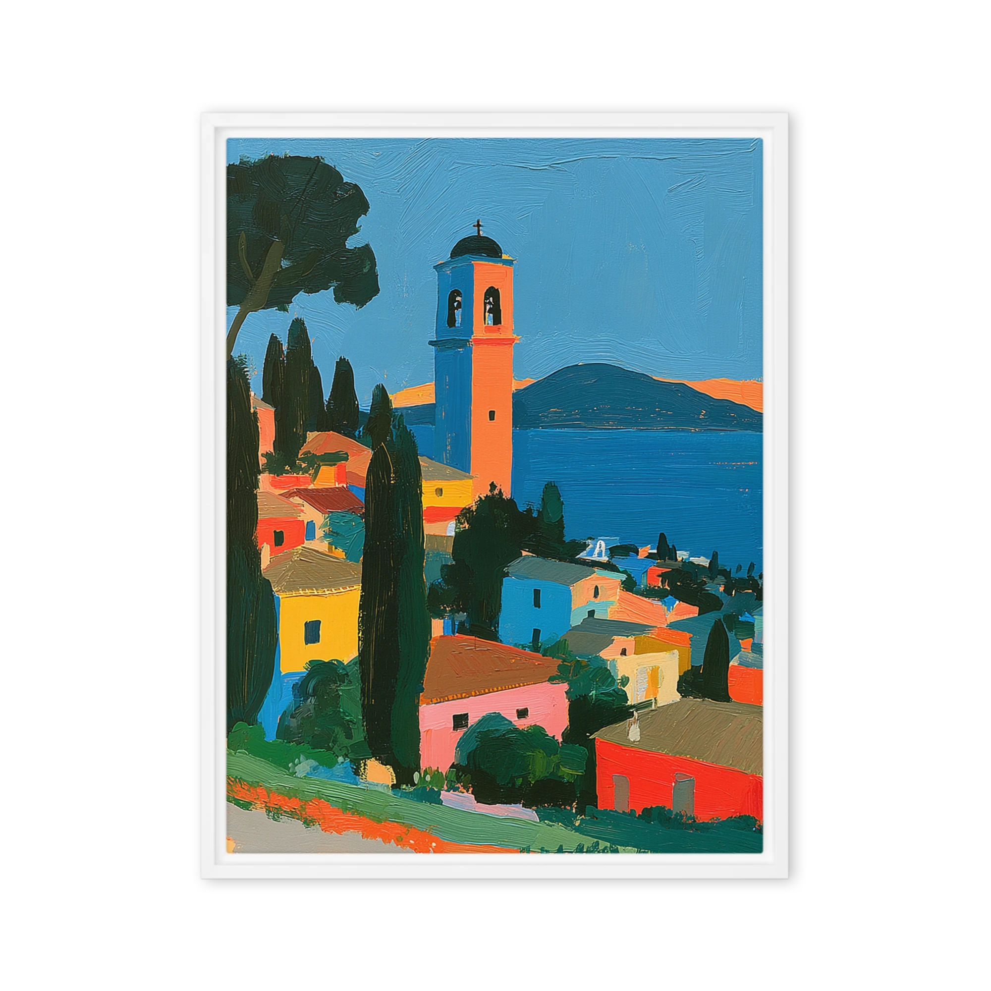 Sunlit Coastal Village | Art Print
